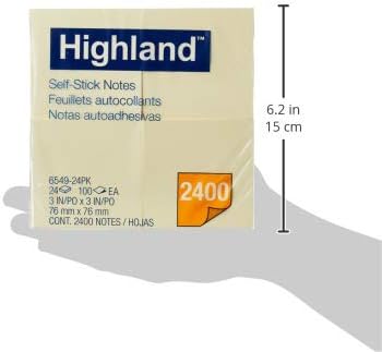 Highland Sticky Notes, 3 x 3 Inches, Yellow, Set of 24 (6549-24)