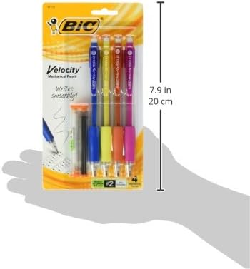 BIC Velocity Mechanical Pencils, With Colorful Barrel, Medium Point (0.7mm), 4-Count Pack Mechanical Pencils With Eraser and Lead Refills