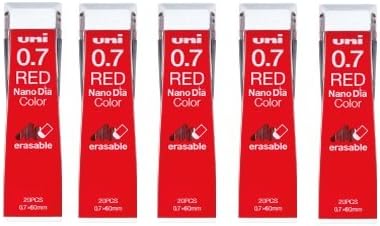 Uni NanoDia Color Mechanical Pencil Leads 0.7mm Red, 5 Pack/total 100 Leads Value Set