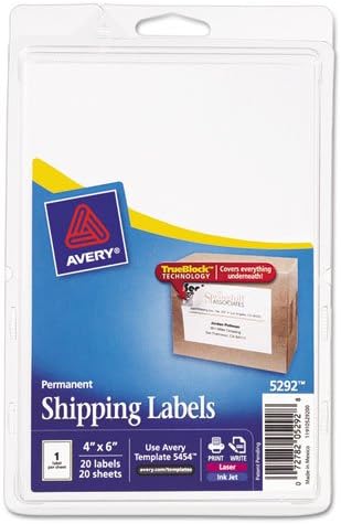 Avery Printable Shipping Labels, 4" x 6", White, 20 Blank Address Labels (05292)