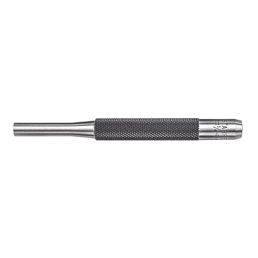 Starrett Drive Pin Punch with Knurled Grip for Driving Pins Into or Out of a Workpiece - Hardened and Tempered Steel, 4" Length, 1/4" Punch Diameter - 565G