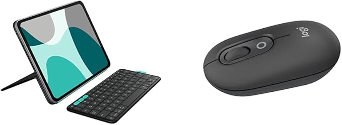 Logitech Flip Folio Bluetooth Keyboard Case for iPad Pro 11" (M4/M5) & iPad Air 11" (M2/M3) + POP Wireless Mouse with SilentTouch, Emoji Customization, Compact Design, Multi-Device - Graphite