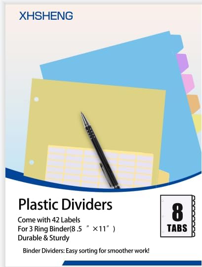 24Pcs/3 Sets Binder Dividers for 3 Ring Binder,8 Tab Plastic Dividers with Tabs, Pastel Color File Dividers, Notebook Dividers for School, Office