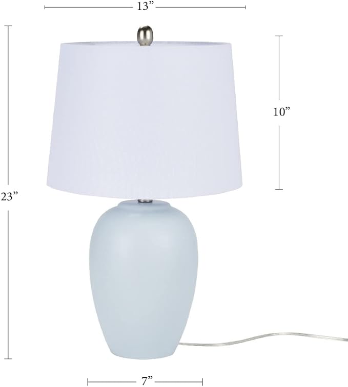 Nourison Home 23" Coastal Blue Ceramic Pot Table Lamp for Bedroom, Living Room, Dining Entryway, with White Shade