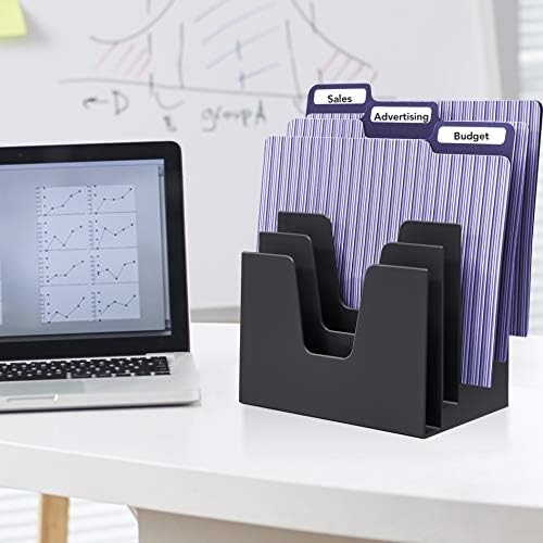 Acrimet 5 Section Incline File Sorter Organizer, Mail, Folder, Letter Desk Organizer, Rack for Office Organization Desktop (Plastic) (Black Color)