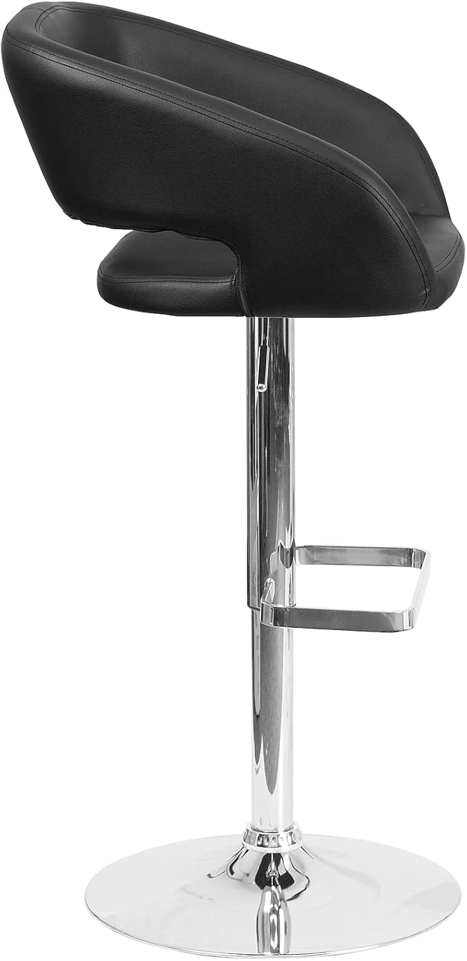 Flash Furniture Erik Comfortable & Stylish Contemporary Barstool with Rounded Mid-Back and Foot Rest, Adjustable Height - Black Vinyl with Chrome Base