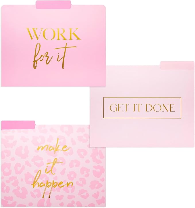 Paper Junkie Decorative File Folders - Stylish Organization & Pink File Folders - Gold Foil Leopard Prints & Office Accessories - Durable Cardstock & Office Supplies - 9.5 x 11.5 in - Pack of 12