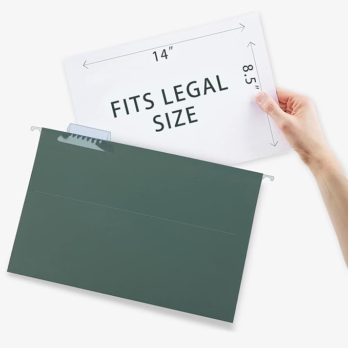 HERKKA Hanging File Folders, 30 Pack Reinforced Legal Size Hanging Folders with Heavy Duty 0 Inch Expansion, Designed for Bulky Files, Medical Charts, Adjustable Tabs, Green