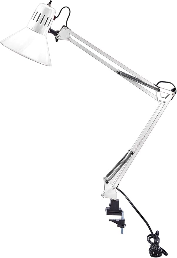 Bostitch Office VLF100-WHT Swing Arm Desk Lamp with Clamp Mount, 36" Reach with Multi-Joint Adjustment, Includes Replaceable LED Bulb (VLF), White