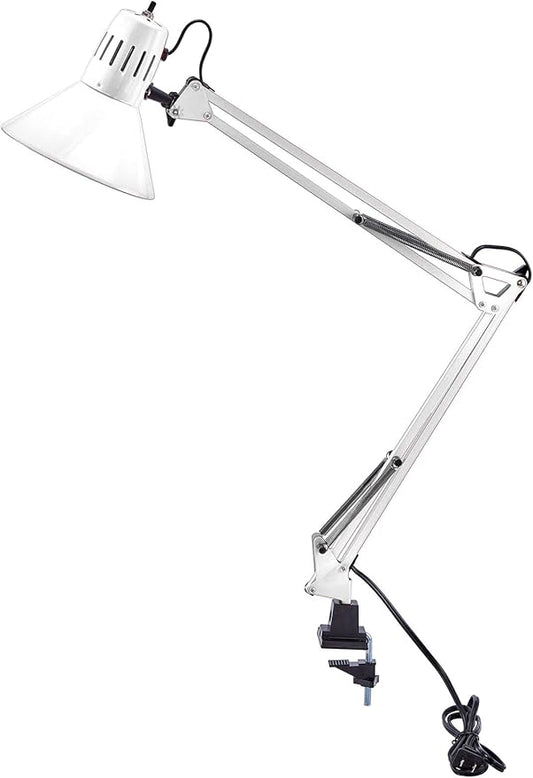 Bostitch Office VLF100-WHT Swing Arm Desk Lamp with Clamp Mount, 36" Reach with Multi-Joint Adjustment, Includes Replaceable LED Bulb (VLF), White