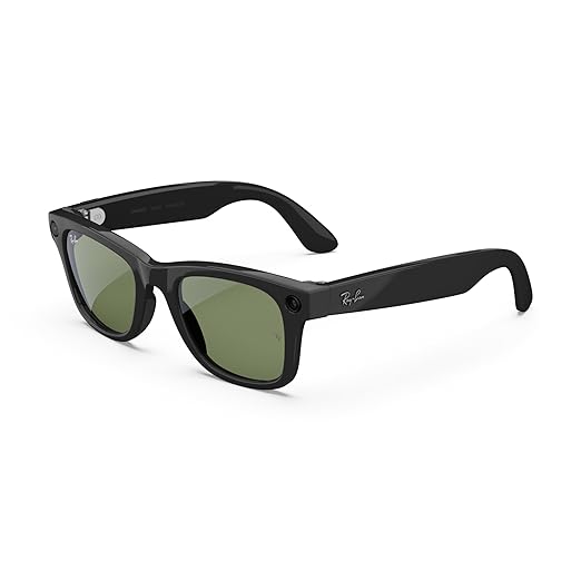Ray-Ban Meta (Gen 2), Wayfarer, Shiny Black | Smart AI Glasses for Men, Women — 2X Battery Life — 3K Ultra HD Resolution and 12 MP Wide Camera, Audio, Video — Green Lenses — Wearable Technology