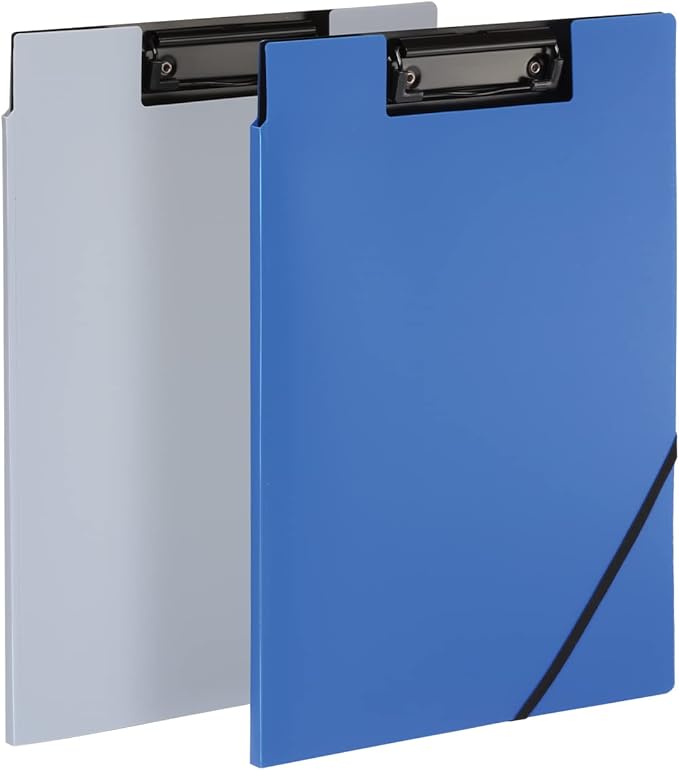 Oxford Clipboard Folio with Storage, 4 Pockets, Penholder, 2 Pack, 2 Color Combos (Gray/Black, Blue/Black), Great Nursing, Office, Classroom Clipboard (82177)