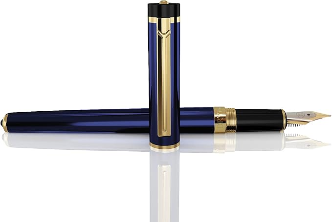 Dryden Designs Fountain Pen Medium Nib Gift Pouch - with 24 Ink Cartridges - MCM (Deep Blue)