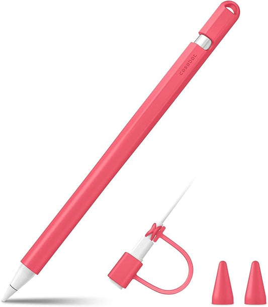 Fintie Silicone Sleeve Compatible with Apple Pencil 1st Generation, Ultra Light Pen Skin Case Cover Soft Protective Pencil Grip Holder with 2 Nib Covers & Cable Adapter Tether, Watermelon