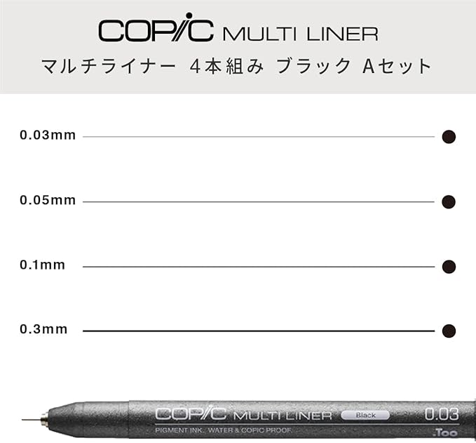Copic Markers Multiliner Fine Pigment Based Ink, 4-Piece Set