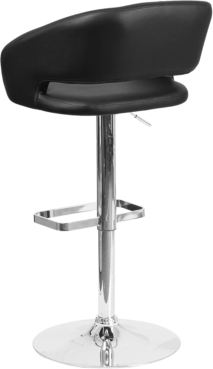 Flash Furniture Erik Comfortable & Stylish Contemporary Barstool with Rounded Mid-Back and Foot Rest, Adjustable Height - Black Vinyl with Chrome Base
