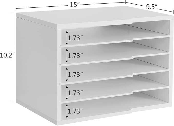 LAPTAIN Desktop File Sorter with 4 Adjustable Shelves for Home and Office, Paper Letter Tray Organizer Wall Mount, White