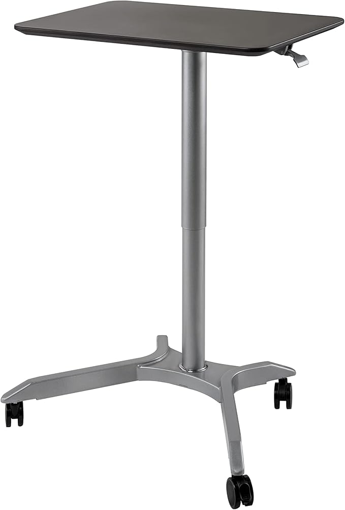 Seville Classics Airlift Height Adjustable Pneumatic Laptop Sit Stand Desk Mobile Rolling Cart, Computer Workstation for Home Office, Classroom, Espresso, 28" XL Desktop (New Model)
