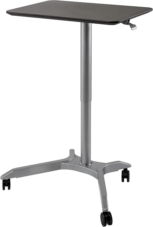 Seville Classics Airlift Height Adjustable Pneumatic Laptop Sit Stand Desk Mobile Rolling Cart, Computer Workstation for Home Office, Classroom, Espresso, 28" XL Desktop (New Model)