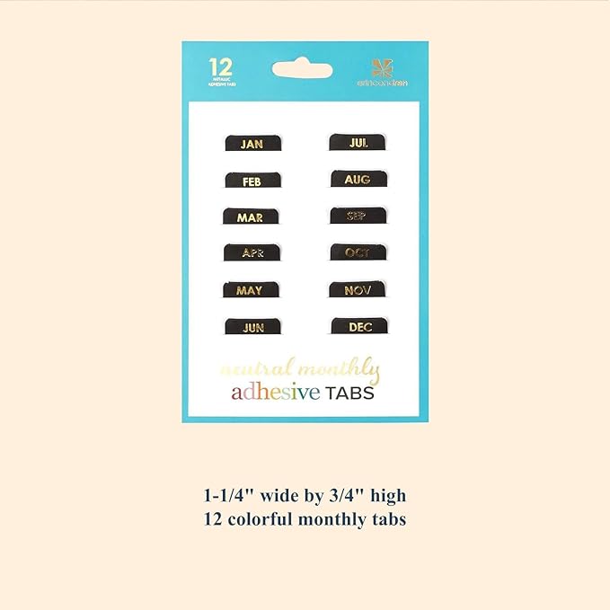 Erin Condren Designer Accessories - Monthly Adhesive Tabs, Neutral Metallic (Set of 12). Great for Organizing and Sorting in Planners, Agendas, or Notebooks by Month