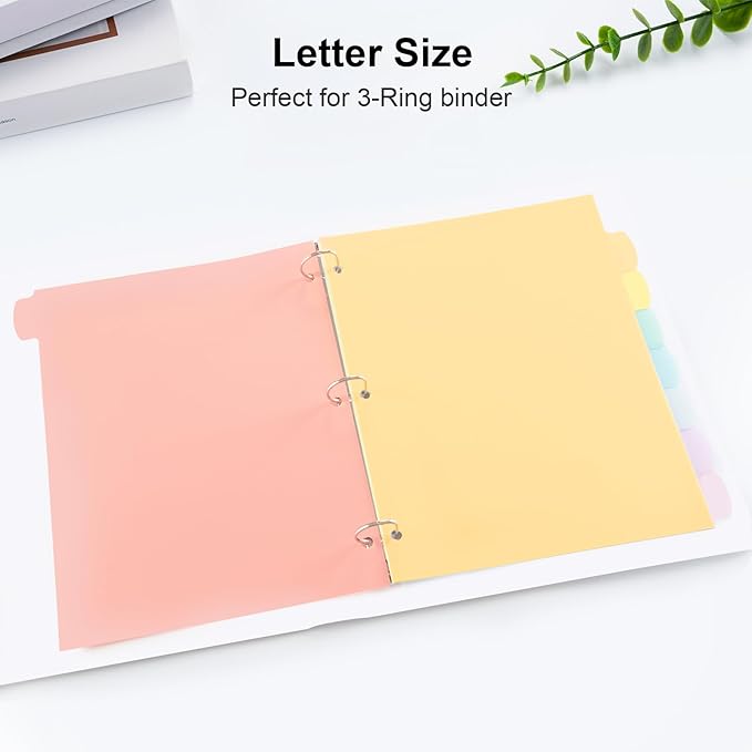 8 Count/1 Set Write & Erase Binder Dividers with Tabs, Plastic 8 Tab Dividers for 3 Ring Binder Letter Size, Separators for Student School Home Office Document Organizer, Pastel