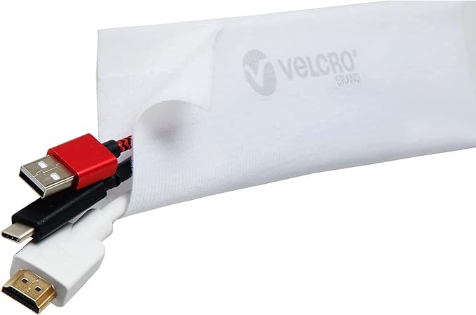 VELCRO Brand Mountable Cable Management Sleeve | Cord Hider Mounts on Walls or Desk | Pefect Wire Organizer for Home or Office | Removable Damage Free Adhesive | 12in White, 2pk, 12in - 2Pk
