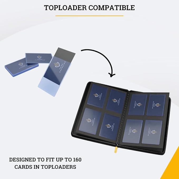 Card Guardian - Toploader 4 Pocket Premium Binder with Zipper for 160 Cards - Side Loaded Pockets - Compatible with Sports and Trading Cards TCG (Orange)