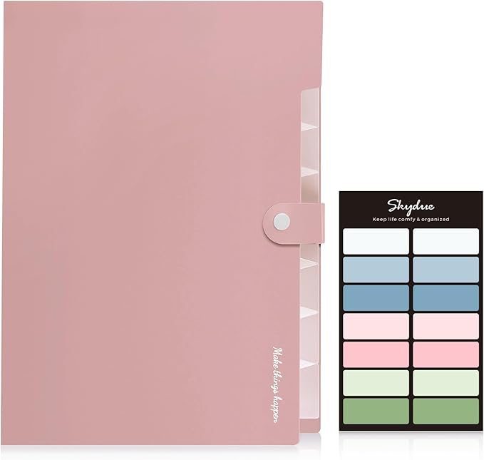 SKYDUE 8 Pockets Expanding File Folders, Accordion Folders, Portable Paper Bill Receipt Organizer, Letter Size, Home College School Office Supplies, Pink