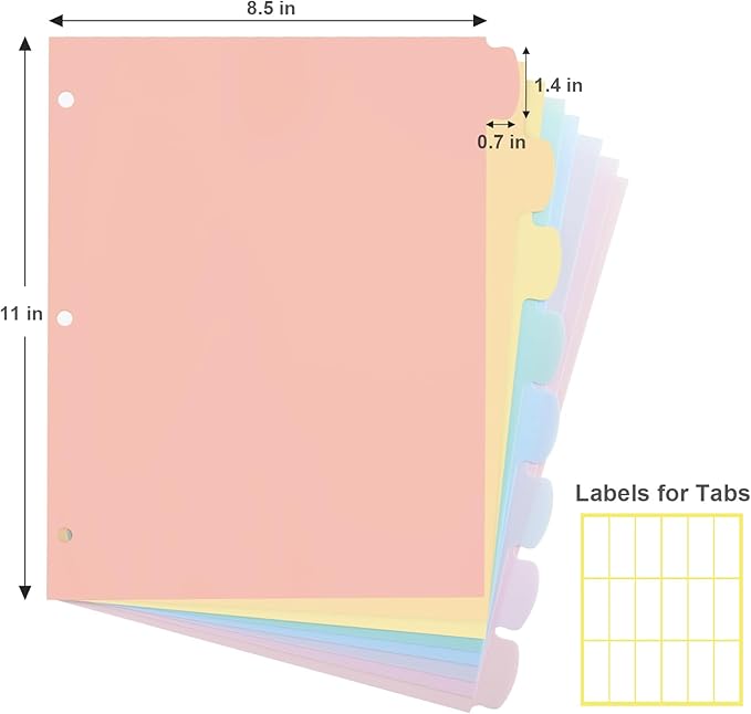 16 Count/2 Sets Write & Erase Binder Dividers with Tabs, Plastic 8 Tab Dividers for 3 Ring Binder Letter Size, Separators for Student School Home Office Document Organizer, Pastel