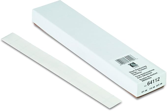 C-Line Self-Adhesive Page Reinforcing Strips, 10-3/4" x 1", Box of 200 (64112)