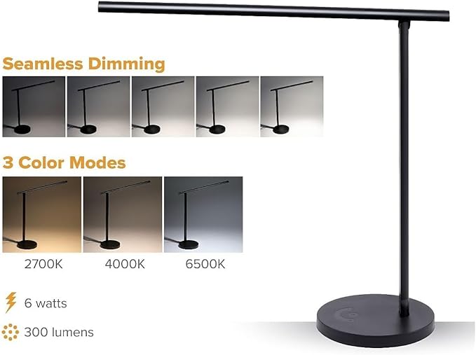 Bostitch Office Dimmable LED Desk Lamp with Adjustable Color Temperature, Black