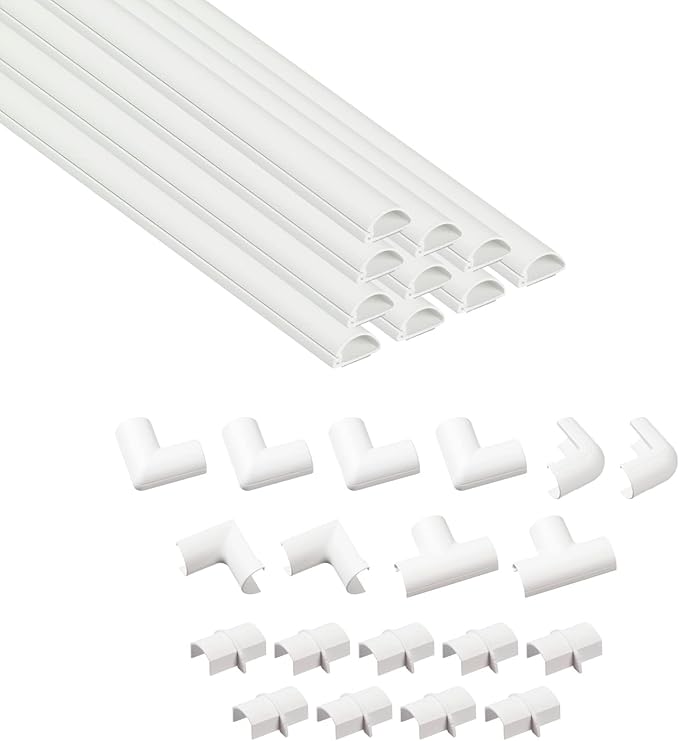 D-Line Half Round Cord Hider, Patented Cable Cover, Hide TV Wall Mount Wires, Raceway for Cords, Decorative Wire Covers, Paintable, Adhesive Cable Concealer, 10x 0.78in W x 0.39in H x 15.7in L, White