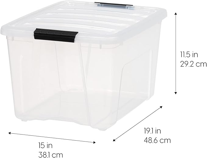 IRIS USA 40 QT Plastic Storage Box with Lid and Latches - 6 Pack - BPA-Free, See-Through Organizing Solution, Durable Nestable Stackable Containers, Secure Pull Handle - Clear