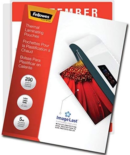 Fellowes Thermal Laminating Pouches, ImageLast, Jam Free, Letter Size, 5 Mil, 200 Pack (5245301)