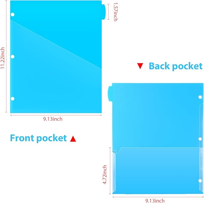 8 Tabs Plastic Dividers with 2 Clear Pockets - 6 Sets, Pocket Dividers for 3-Ring Binders, Multi-Color Binder Dividers, Total 48 Tabs