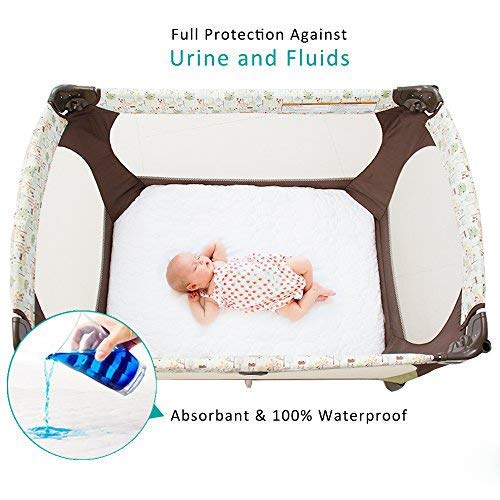 Pack and Play Mattress Pad Sheets Waterproof 2 Pack, Quilted Pack and Play Mattress Protector Cover Fitted Fits for Graco Pack n Play Playard Mattress/Playpen Mattress, White, 39" x 27"