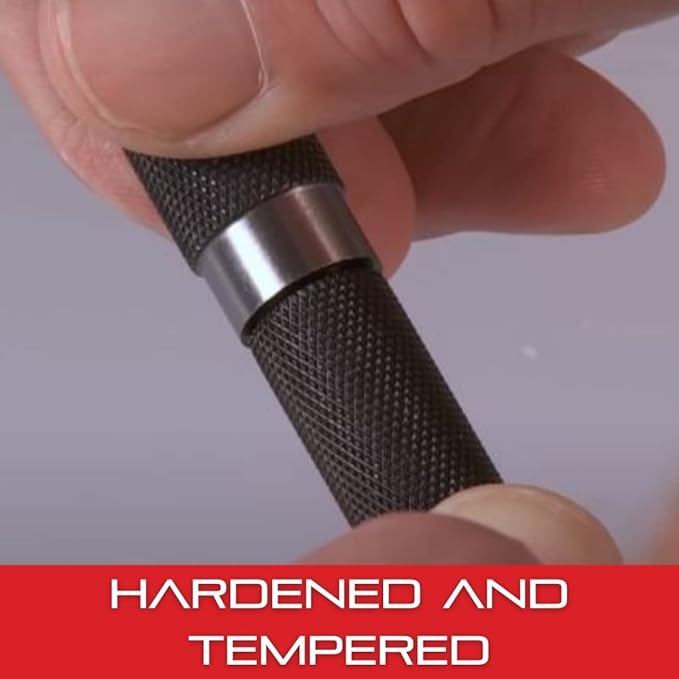 Starrett Steel Center Punch with Square Shank and Knurled Finger Grip - Hardened and Tempered Steel, 4" Length, 1/8" Diameter Tapered, 3/8" Square Thickness - 264D