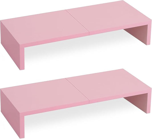 TEAMIX 2 Pack Pink Monitor Riser-20L inch, Cute Monitor Stand for Desk, Wood Sturdy TV/Screen/PC/Printer/Laptop Riser, Computer Shelf with Storage Desktop Organizer for Home Office