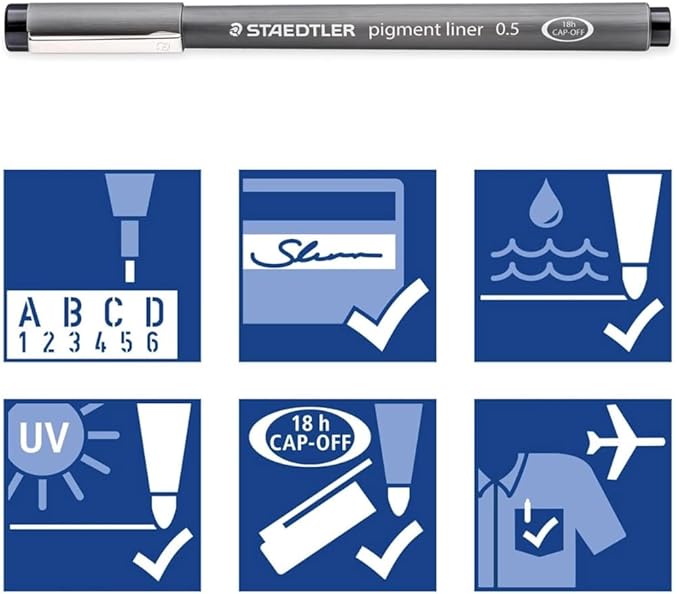 STAEDTLER Pigment Liner 15-Pack (15 sets of 6 pcs), Black, 6 Pens, Assorted Line Widths, 0.05mm, 0.1mm, 0.2mm, 0.3mm, 0.5mm, 0.8mm, 90 Count