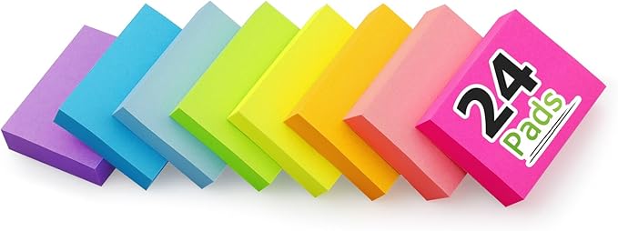 24 Pads Sticky Notes 1.5x2 inch Bright Colors Self-Stick Pads Total 1920 Sheets
