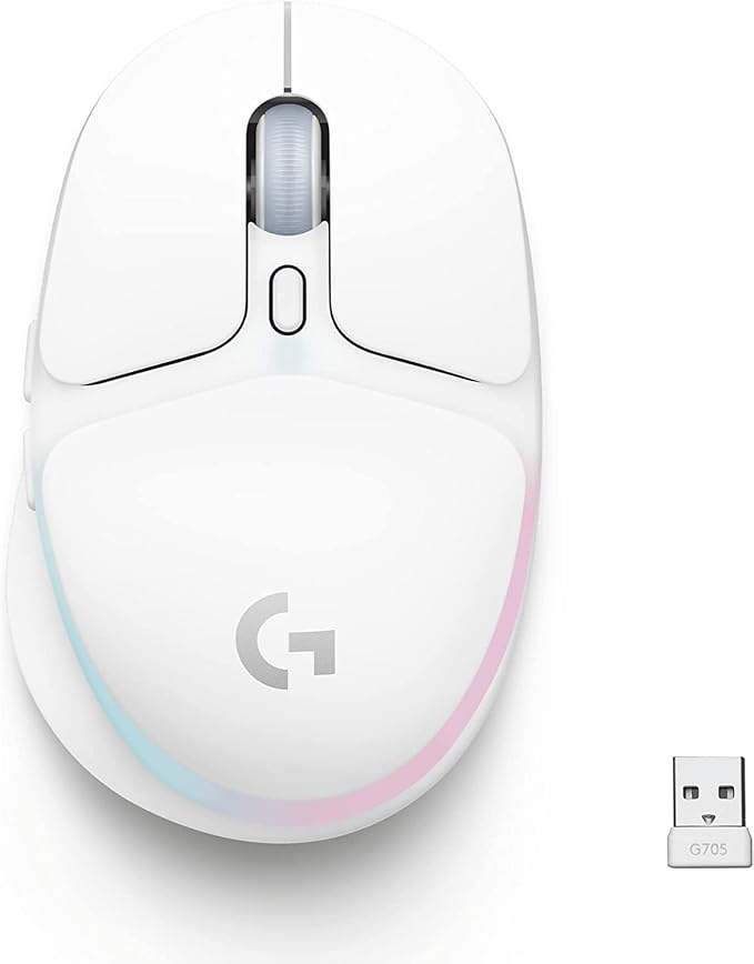 Logitech G705 Wireless Gaming Mouse, Customizable LIGHTSYNC RGB Lighting, Lightspeed Wireless, Bluetooth Connectivity, Lightweight, PC/Mac/Laptop - White Mist