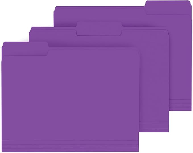 File Folder, PANDRI 120 Pack File Folder, 1/3 Cut Tab, Letter Size, Filing Folder for Office School Business, Purple