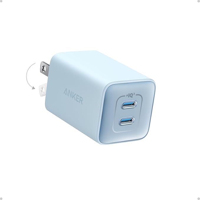 Anker Nano Charger, 47W 2 Port Compact Foldable GaN USB C Charger for iPhone 17/16, Galaxy, Pixel, Compatible with MagSafe (Blue)