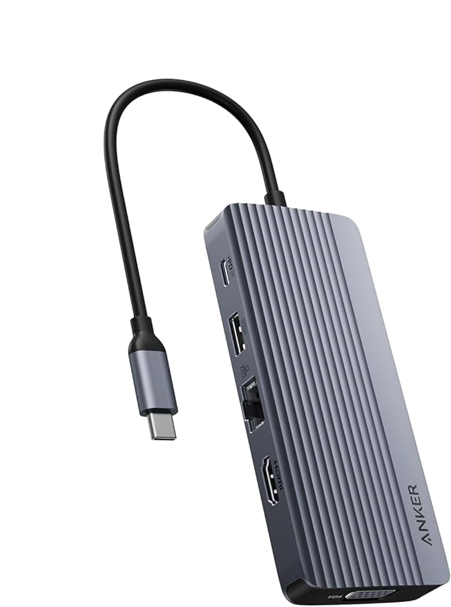 Anker 10-in-1 USB C Hub, Dual-Display USB C Docking Station, One 4K@30Hz HDMI, 1080p VGA, 100W Power Delivery, 5 Gbps USBC&A Data Ports, for Dell XPS, Dell Vostro 5320 Laptop and More