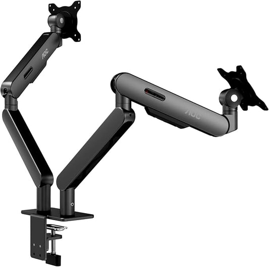 AOC AM420G Dual Monitor Stand - Full Adjustable Monitor Desk Mount Swivel Vesa Bracket with C Clamp, Grommet Mounting Base for 17 to 34 Inch Computer Screens - Each Arm Holds 4.4 to 19.8lbs