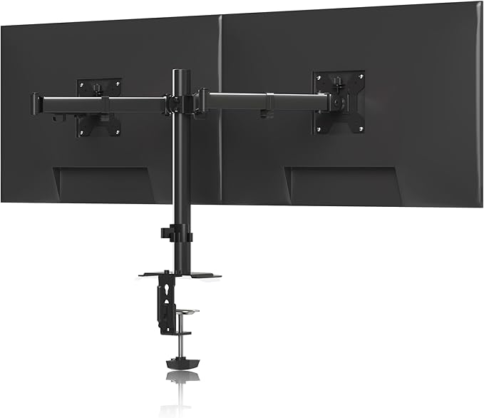 Pholiten Dual Monitor Stand, Heavy Duty Adjustable Monitor Arm Desk Mount for 2 Screens up to 42Inches, Tilt, Swivel, Rotate, Supports Tilt, Swivel, Rotate, Supports 22 lbs per Arm,Black