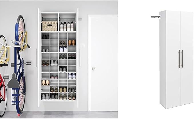Prepac HangUps Shoe Storage Cabinet, 16" D x 30" W x 72" H, White & Large Storage Cabinet, 24", White