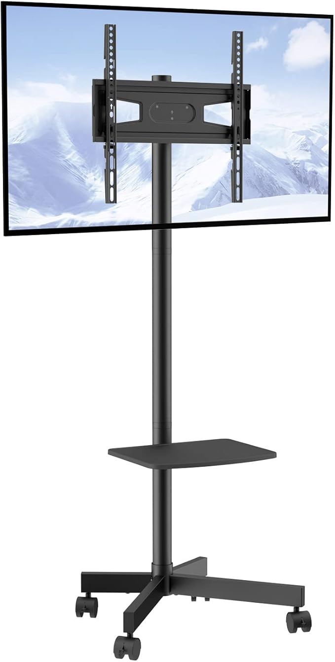 VEVOR Mobile TV Stand, Mobile TV Cart for 23 to 60 inch TVs, Height Adjustable Portable TV Stand with Wheels, with A Tray for Audio-Visual Devices, Rolling TV Stand with Mount for Bedroom, Living Room