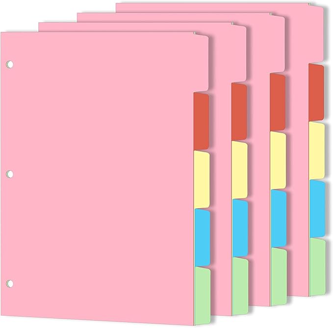 Binder Dividers for 3 Ring Binder, 1/5 Cut Tabs, Letter Size, Blank Write On Page Dividers with 5 Big Tabs for School Office Home, 4 Sets, 20 Dividers, Colorful