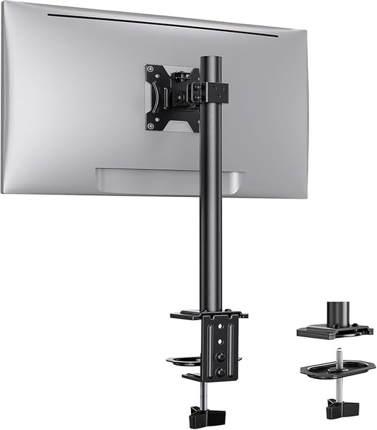 Ergear Monitor Mount for Most 13-32" Computer Screens up to 17.6lbs, Improved LCD LED Monitor Riser, Adjustable Height and Angle, Single Gaming Desk Mount Stand, Black, EGCM12